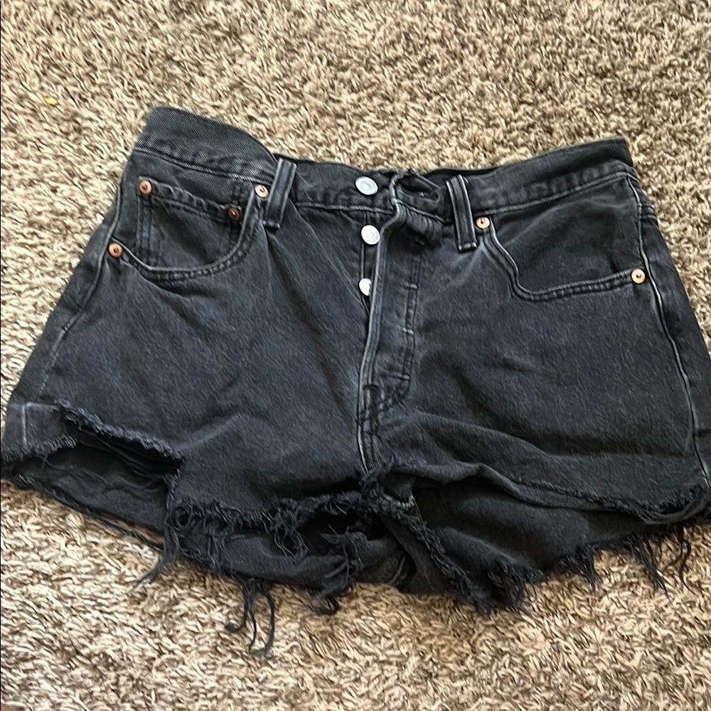 Black Distressed Denim Levi Shorts